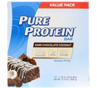 Pure Protein, Pure Protein Bar, Dark Chocolate Coconut, 12 Bars, 1.76 oz (50 g) Each