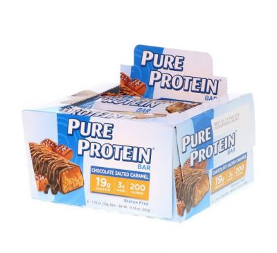 Pure Protein, Шоколадный батончик с карамелью и солью, 6 батончиков, каждый по 1.76 унц. (50 г.)