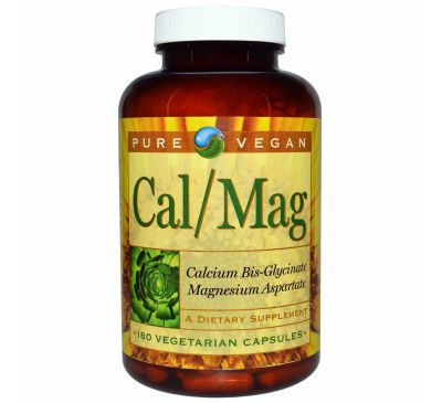 Pure Vegan, Кальций и магний, 180 капсул на растительной основе