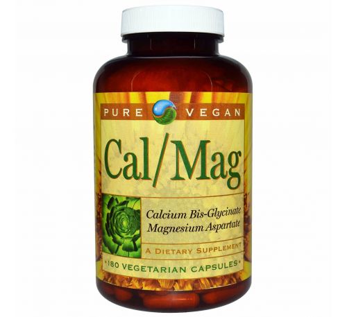 Pure Vegan, Кальций и магний, 180 капсул на растительной основе