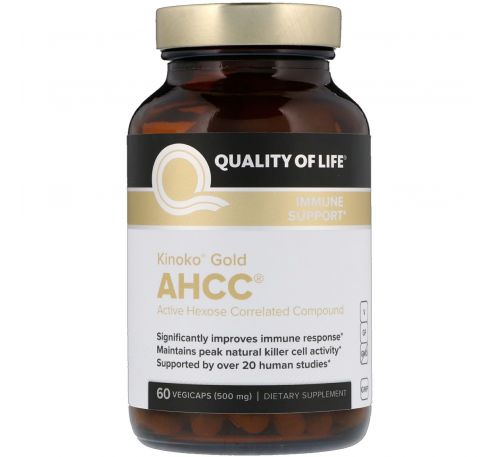 Quality of Life Labs, Kinoko Gold AHCC, поддержка иммунитета, 500 мг, 60 растительных капсул