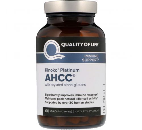 Quality of Life Labs, Kinoko Platinum AHCC, иммунная поддержка, 750 мг, 60 растительных капсул