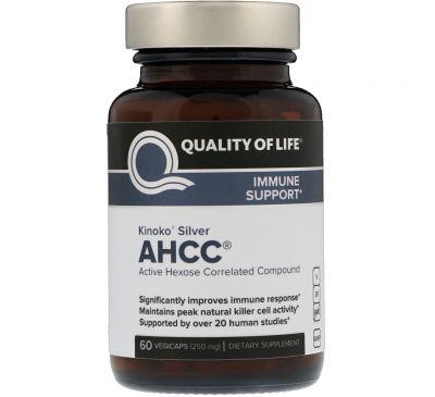 Quality of Life Labs, Kinoko Silver AHCC, поддержка иммунитета 250 мг, 60 растительных капсул