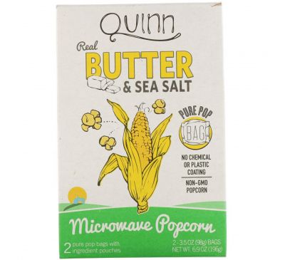 Quinn Popcorn, Попкорн с добавлением масла и морской соли, 2 пакета по 3,5 унции (98 г) каждый