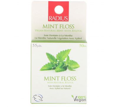 RADIUS, Mint Floss, Vegan Natural Mint with Xylitol, 55 yds (50 m)