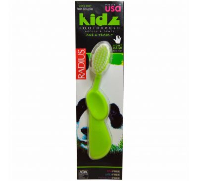 RADIUS, Зубная щетка для детей, Очень мягкая, 6 лет+. Для правой руки, Зеленая, 1 зубная щетка