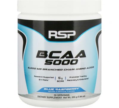 RSP Nutrition, BCAA 5000, Blue Raspberry, 7.94 oz (225g)