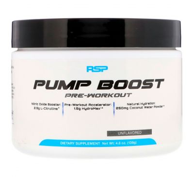 RSP Nutrition, Pump Boost Pre-Workout, Unflavored, 4.8 oz (138 g)