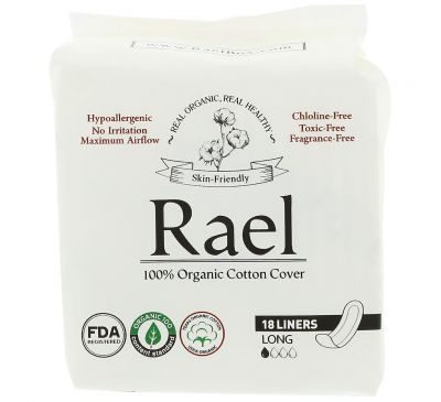 Rael, Органические ежедневные прокладки, Длинные, 18 прокладок