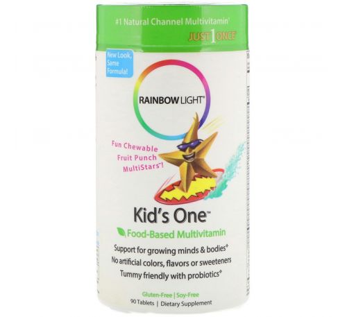 Rainbow Light, Kid's One, Пищевые мультивитамины, фруктовый пунш, 90 таблеток