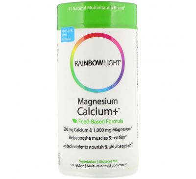Rainbow Light, Магний и кальций+, пищевая формула, 90 таблеток