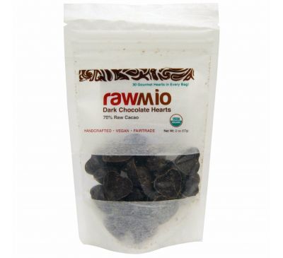 Rawmio, Сердечки из темного шоколада, 2 унции (57 г)