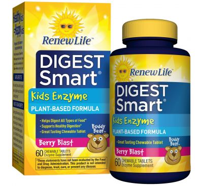 Renew Life, Digest Smart, Kids Enzyme, ягодный взрыв, 60 жевательных таблеток