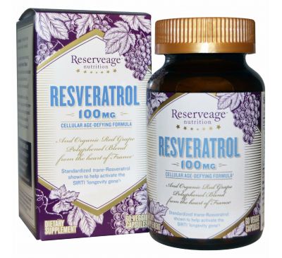ReserveAge Nutrition, Ресвератрол, 100 мг, 60 капсул на растительной основе