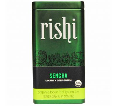 Rishi Tea, Органический зеленый листовой чай, cэнтя, 2,12 унции (60 г)