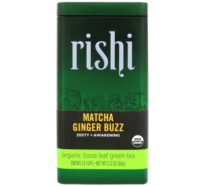 Rishi Tea, Зеленый листовой чай органического происхождения, маття с нотками имбиря, 60 г (2,12 унц.)
