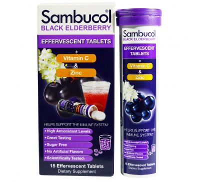 Sambucol, Черная бузина, шипучие таблетки, 15 шипучих таблеток