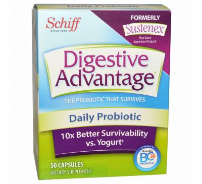 Schiff, Преимущество пищеварения, ежедневный пробиотик, 50 капсул