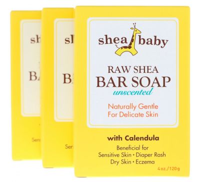 Shea Baby Shea Mama, Кусковое мыло с необработанным маслом ши, Без отдушек, Упаковка из 3 штук, 4 унц. (120 г) каждая
