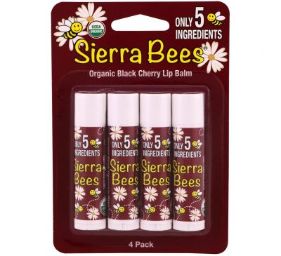 Sierra Bees, Органический бальзам для губ, Черная вишня, 4 штуки, 4,25 г (0,15 унции)