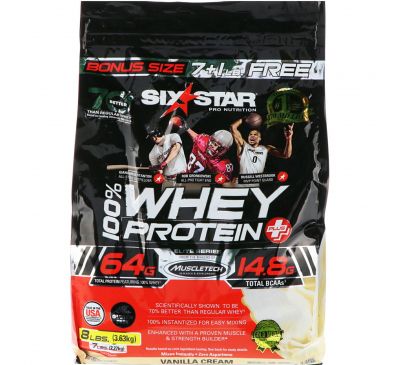 Six Star, Elite Series 100% Whey Protein Plus, Vanilla Cream, 8 lb (3.63 kg)