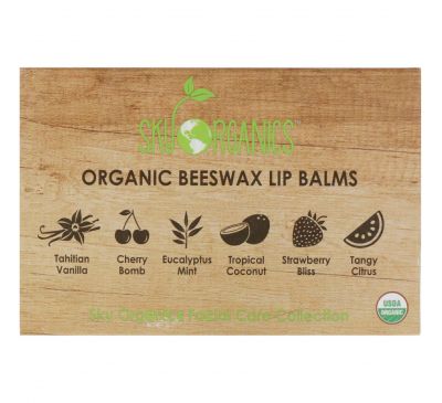 Sky Organics, Organic Beeswax Lip Balms Set, 6 Pack, .15 oz (4.25 g) Each