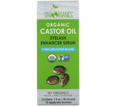 Sky Organics, Органическое касторовое масло, сыворотка для наращивания ресниц, 1 ж. унц. (30 мл)