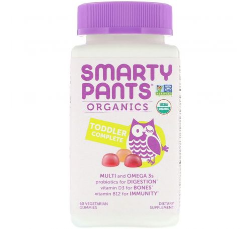 SmartyPants, Органический продукт, Полноценные витамины для малышей, 60 вегетарианских жевательных таблеток