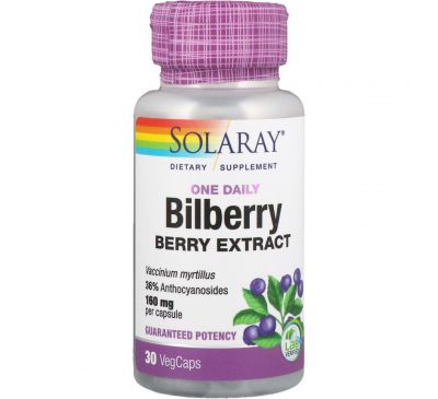 Solaray, Bilberry, One Daily, 30 Easy-To-Swallow Capsules