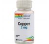 Solaray, Copper, 2 mg, 100 VegCaps