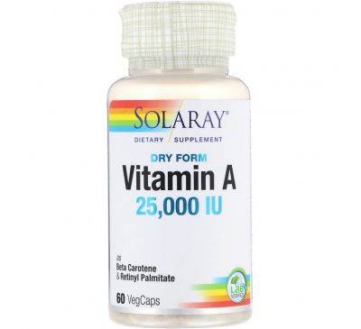 Solaray, Dry Form Vitamin A, 25,000 IU, 60 VegCaps