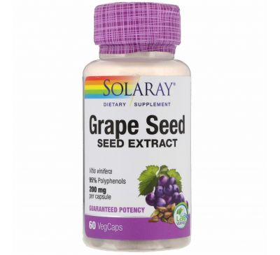 Solaray, Экстракт виноградных косточек, 200 мг, 60 вегетарианских капсул