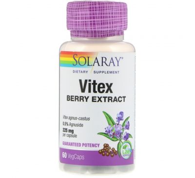 Solaray, Экстракт ягод витекса, 225 мг, 60 капсул с оболочкой из ингредиентов растительного происхождения