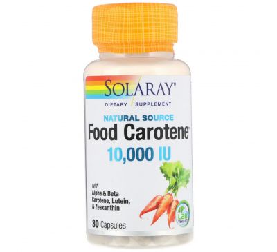 Solaray, Food Carotene, Натуральный источник, 10 000 МЕ, 30 капсул