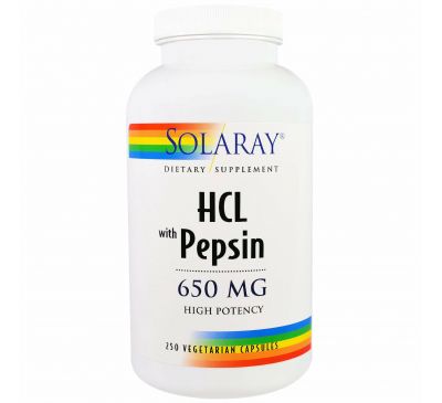 Solaray, HCL with Pepsin, 650 mg, 250 Capsules
