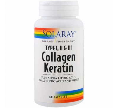 Solaray, Коллаген кератин, тип I, II, III, 60 капсул