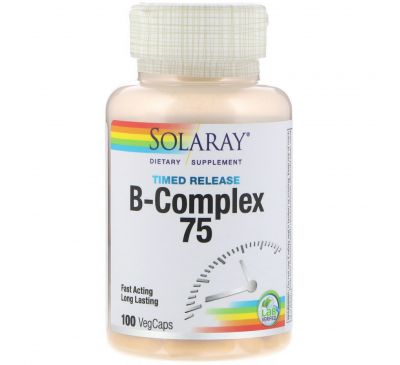 Solaray, Комплекс с витаминами группы B - B-Complex 75, два этапа, замедленное высвобождение, 100 вегкапсул