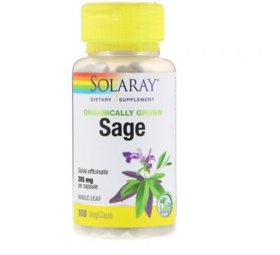 Solaray, Органически выращенный шалфей, 285 мг, 100 растительных капсул