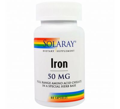 Solaray, Железо, 50 мг, 60 вегетарианских капсул