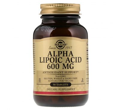 Solgar, Альфа-липоевая кислота, 600 мг, 50 таблеток