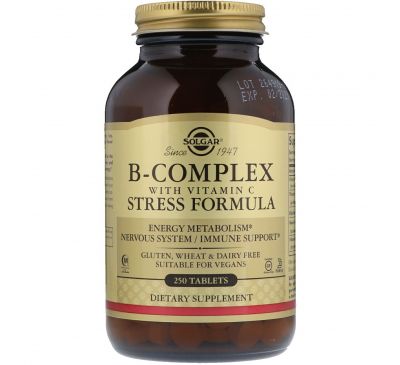 Solgar, Комплекс витаминов B с витамином C, формула для борьбы со стрессом, 250 таблеток