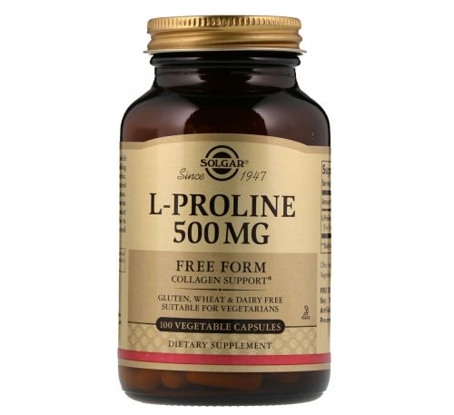 Solgar, L-Proline, 500 mg, 100 Vegetable Capsules