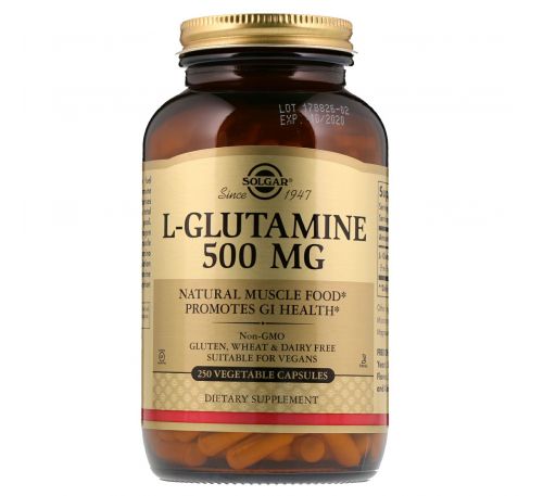 Solgar, L-глютамин, 500 мг, 250 вегетарианских капсул