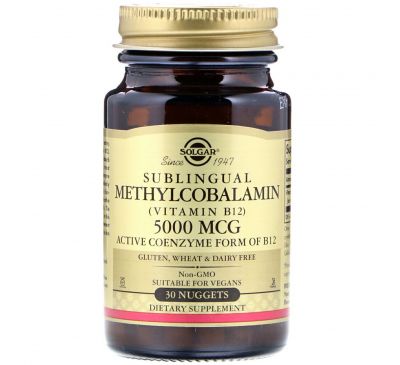 Solgar, Метилкобаламин (витамин B12), 5000 мкг, 30 таблеток
