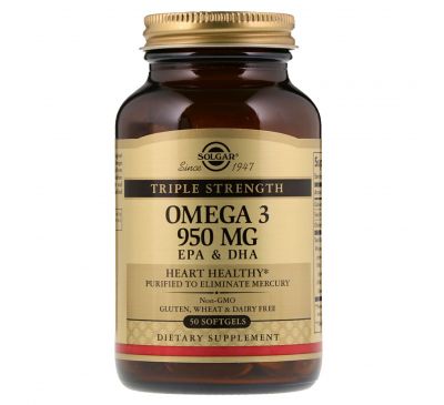 Solgar, Омега-3, ЭПК и ДГК, тройная сила, 950 мг, 50 мягких таблеток