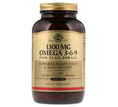 Solgar, Омега 3-6-9, 1300 мг, 120 мягких таблеток