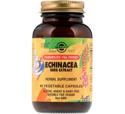 Solgar, Растительный экстракт эхинацеи, 60 вегетарианских капсул