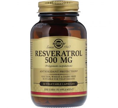 Solgar, Ресвератрол, 500 мг, 30 капсул на растительной основе