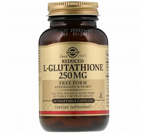 Solgar, Сокращенный L-глутатион, 250 мг, 60 капсул на растительной основе