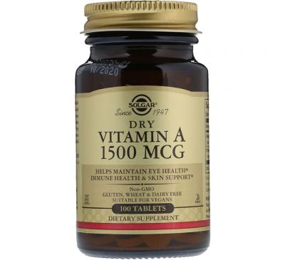 Solgar, Сухой витамин А, 1500 мкг, 100 таблеток